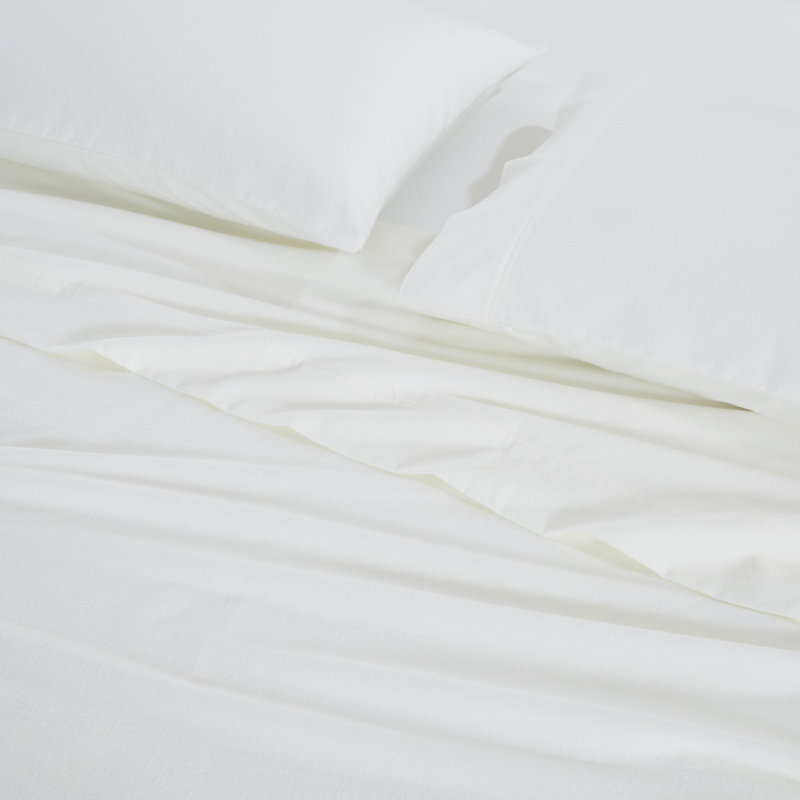 Rome Flannel Cotton Solid Fuzzy Warm Deep Pocket Sheet Set, Queen Sheet Set with 2 Pillowcases, Ivory