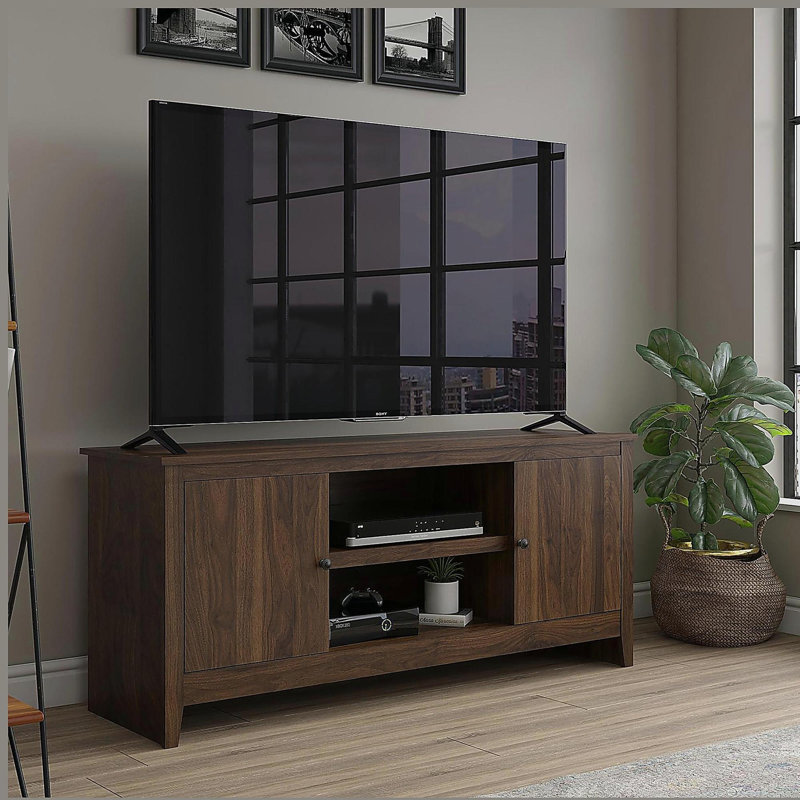 Eaton Wooden TV Stand with Open Shelves & Doors for TVs up to 65"
