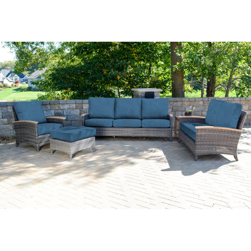 Bella Wicker Teak Outdoor Ottoman, Brown, Canvas Regatta Sunbrella® Canvas