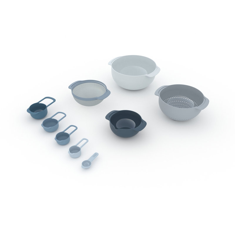 Nest 9-Piece Food Preparation Set with Nesting Mixing Bowls and Measuring Cups, Sky