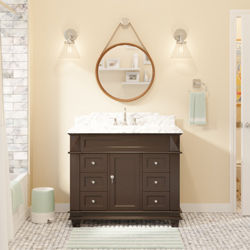 Ensemble de meuble-lavabo simple 42 po Ensa, Chocolat, Marbre de Carrare