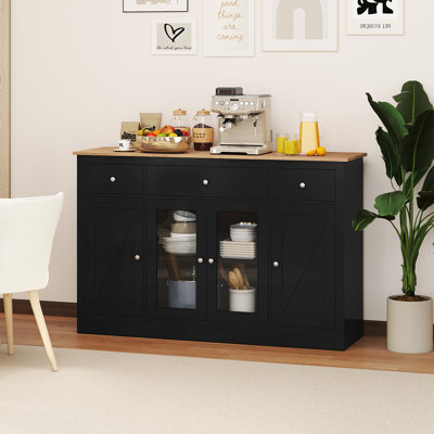 55'' Large Buffet Sideboard w/ 3 Drawers 2 See-through Doors Adjustable Shelves