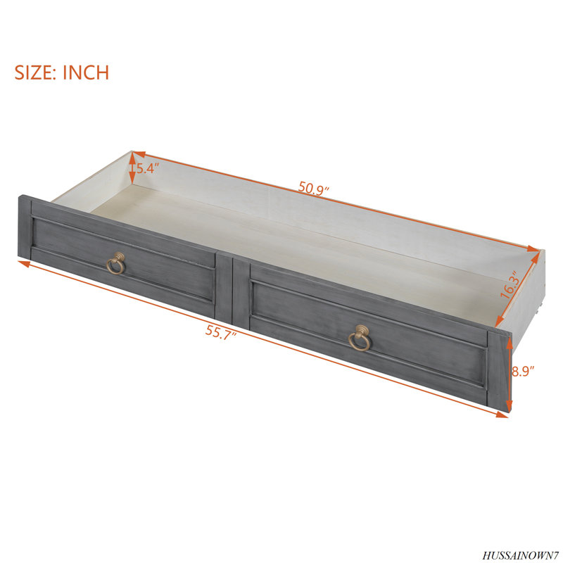 Murphy Bed With Large Drawers, Gray, Full