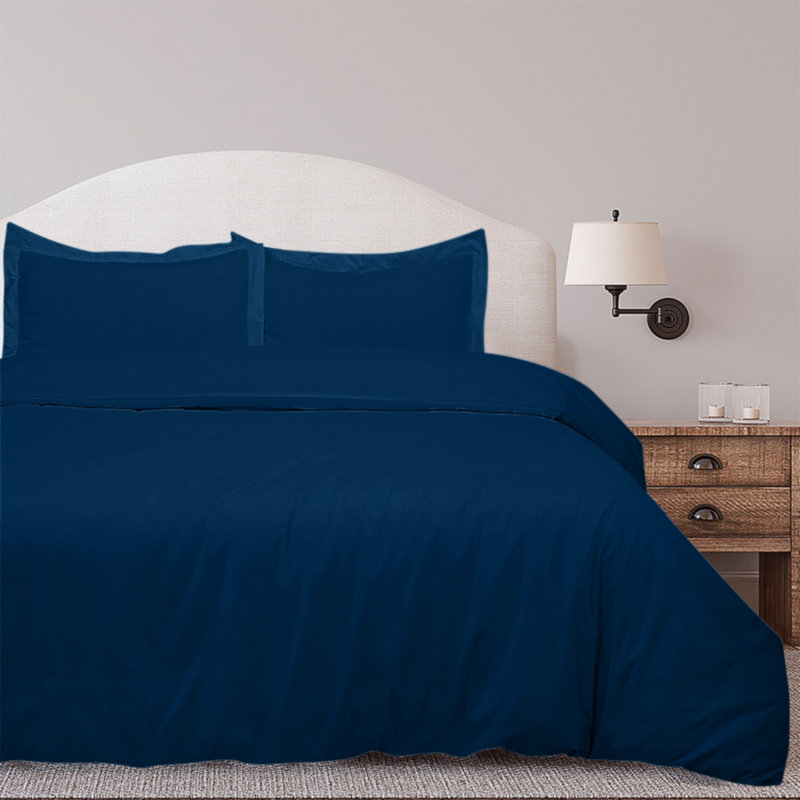 Ensemble de housse de couette en microfibre , Housse de couette double + 2 taies d'oreiller stan, Bleu marine