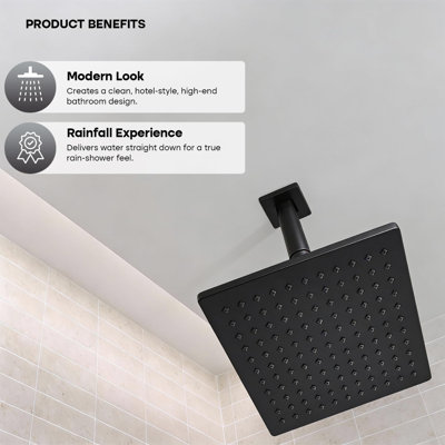 10 Inch Straight Ceiling Mount Shower Arm with Flange, Square Shower Arm for Rain Showerhead, Black Finish