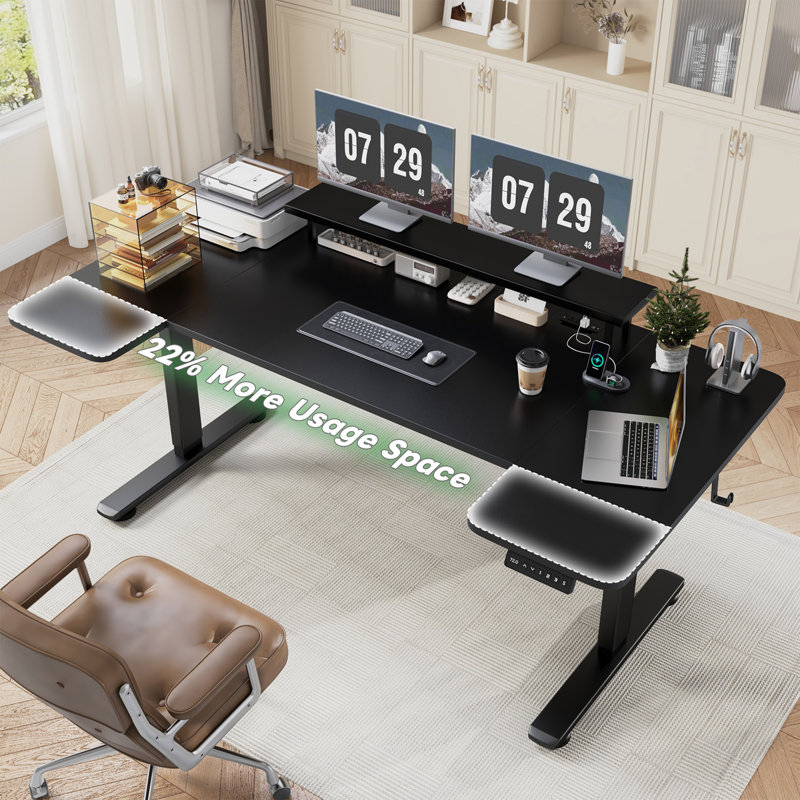Adjustable Height Standing Desk With Cable Management, Powerful Motor, Monitor Stand,2 Hooks, 5 Power Outlets,3 Memory Controller
