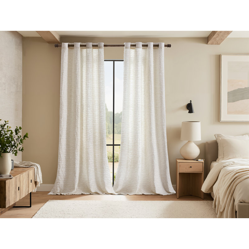  Rideaux semi-transparents texturés en lin mélangé froissé de style campagne neutre pour salon / chambre à coucher Darpes