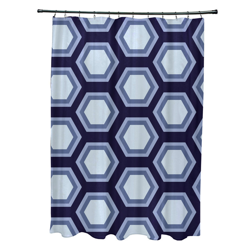 Rideau de douche simple à motif géométrique Joshi, Bleu marine / Bleu clair
