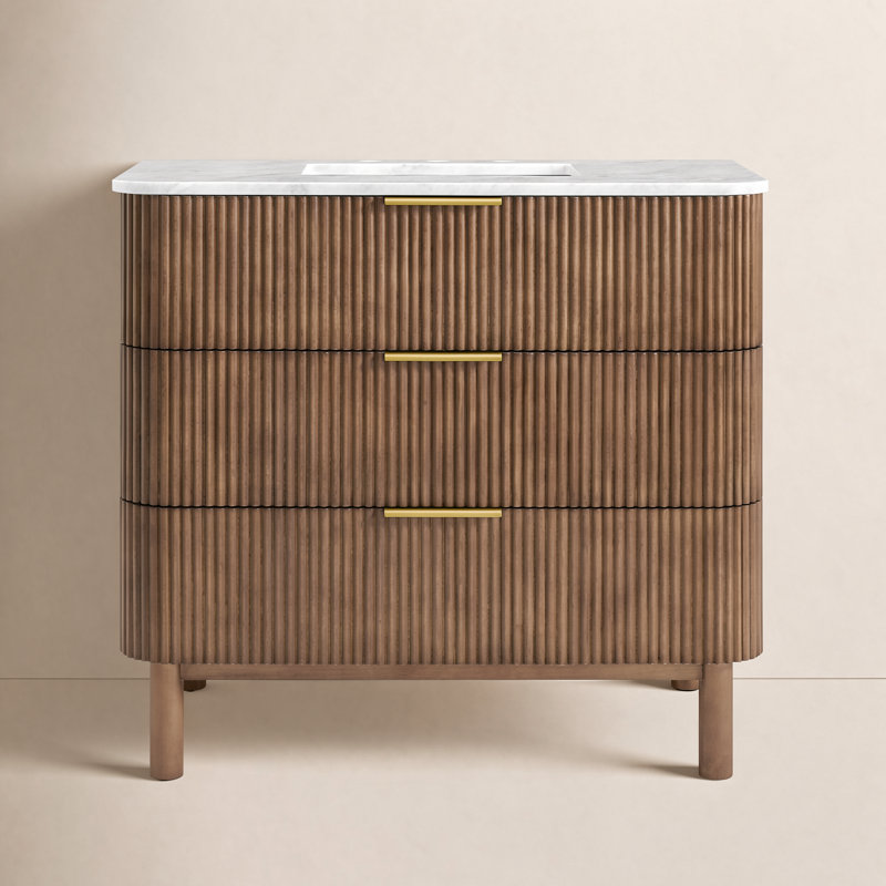 Kensington 36" Bathroom Vanity In Reeded Birch, Brown Reeded Birch