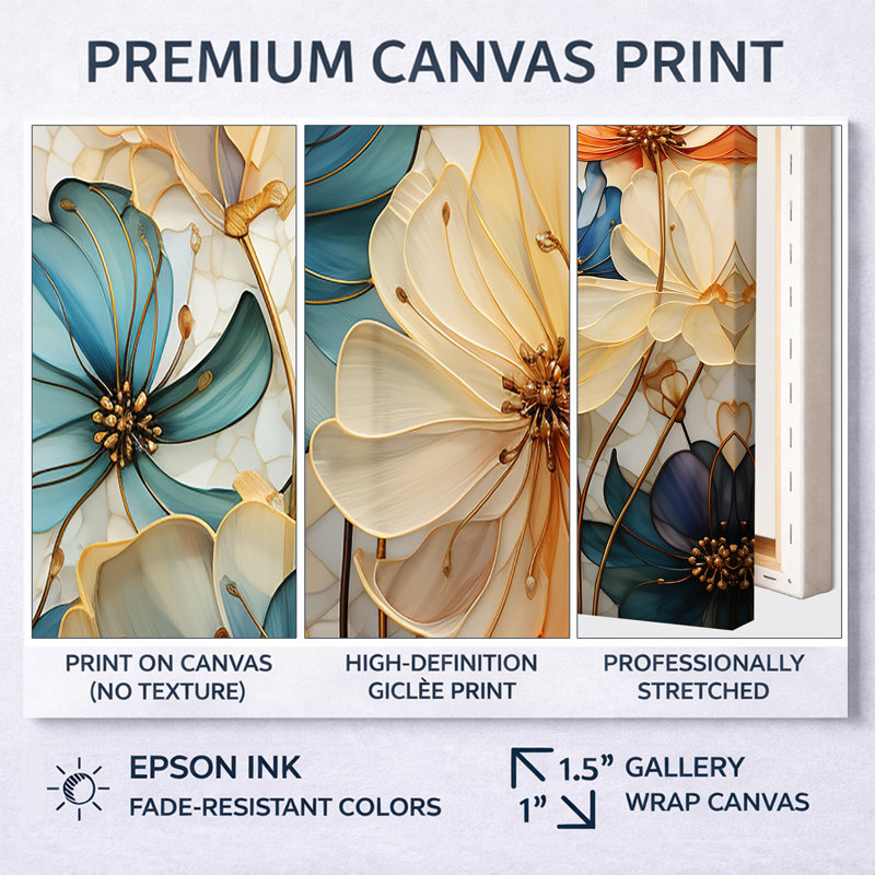 «Teal Orange Petal Mosaics II - Abstract Botanicals», art mural sur toile, H 24 po x l 32 po, Cadre photo unique, Noir