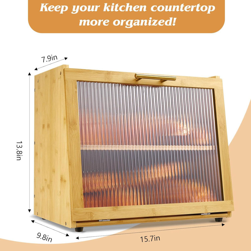 Double Layer Bamboo Bread Box For Kitchen Countertop, Bread Storage Container, Bread Box With Window, Large Capacity
