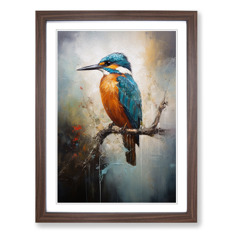 Kingfisher Abstract Art - Framed Print, Walnut Framed, 64cm H x 46cm W x 2cm D