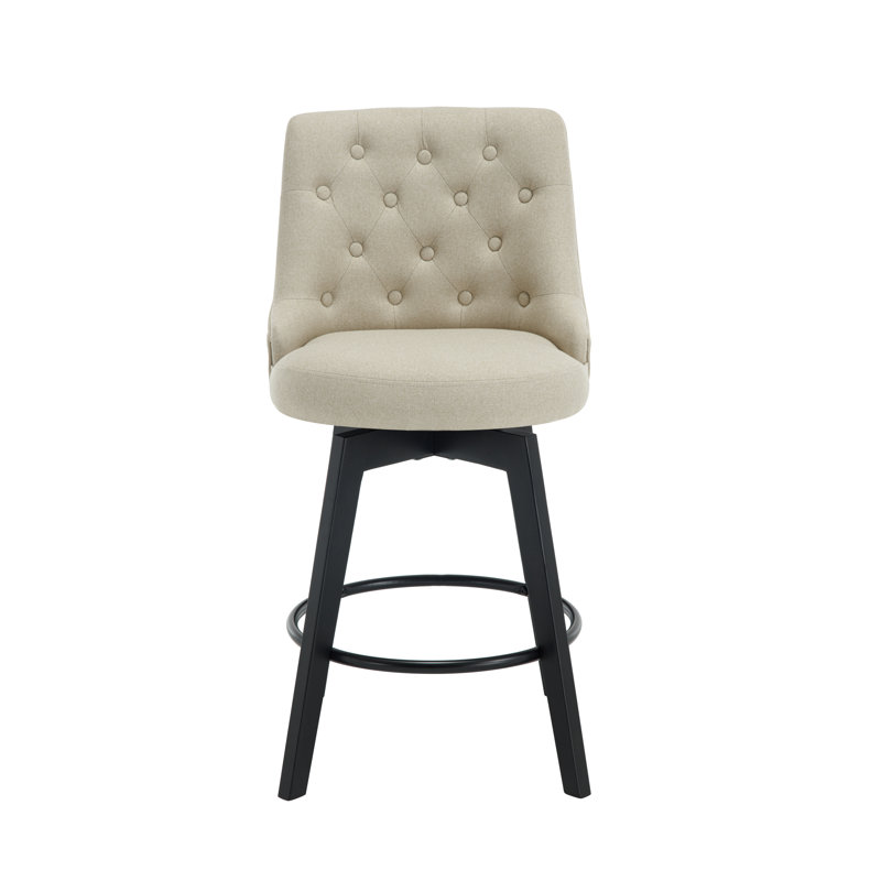 Tabouret de comptoir pivotant de 26 po avec pieds en bois, Kaki pâle