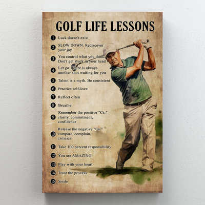 «Golf Life Lessons Gallery», toile tendue sur toile - Sports Illustration, bleu et beige
