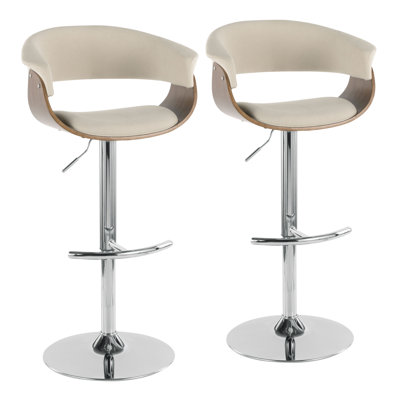 Vintage Mod Mid-Century Modern Adjustable Barstool with Swivel in Cream Fabric by LumiSource - Set of 2
