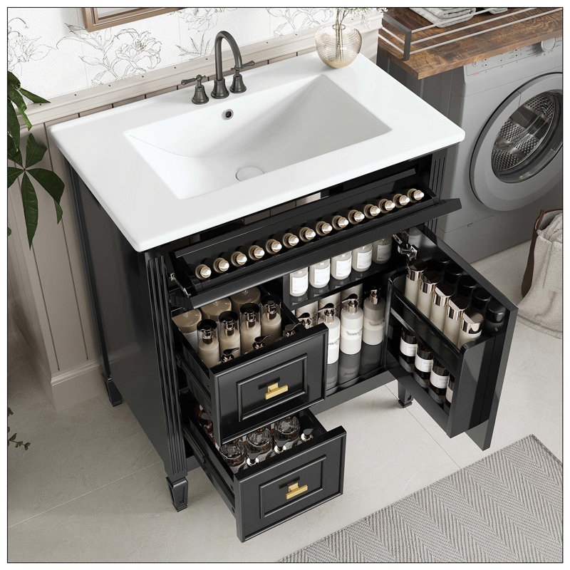 Armoire de meuble-lavabo de salle de bain, Noir