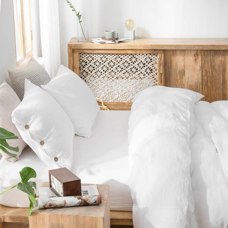 100% Belgian Flax Linen Duvet Cover -1 Duvet Cover , Pillowcases,Breathable Farmhouse Comforter Cover With Coconut Button Closure