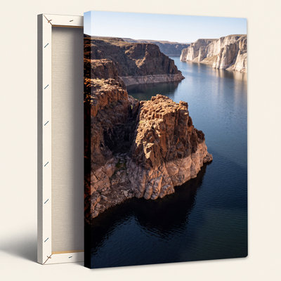 Rugged Red Rock Canyon Cliffs And Deep Blue Water Canvas Wall Art