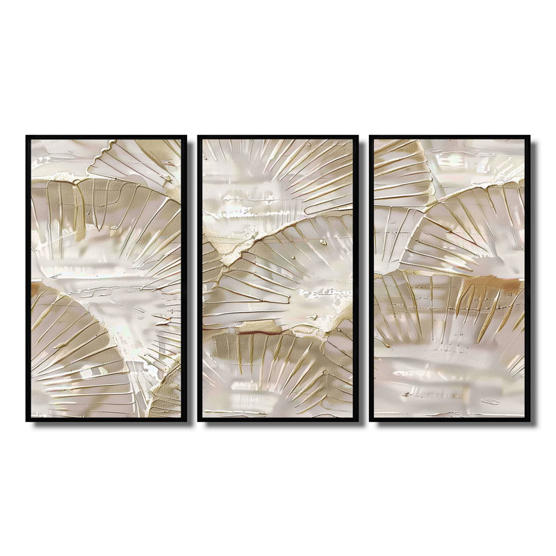 Ensemble de reproductions d'art mural blanc et beige, H 28 po x l 36 po, Cadre flottant noir