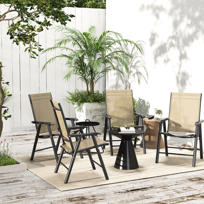 4Pcs Patio Folding Chairs , Stackable Outdoor Dining With . Lightweight For Lawn, Camping, Beach. Metal Frame, No Assembly, Mixed Brown  4Pcs , Lightweight, Portable Dining, Hint