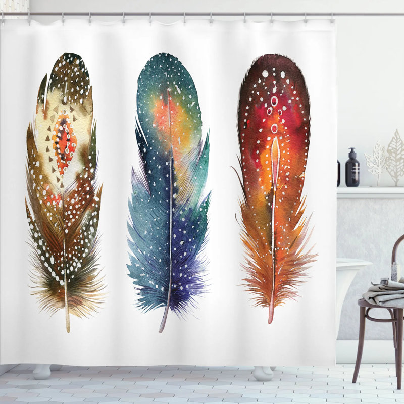 Rideau de douche simple décoration plumes indien, H 70 po x l 69 po