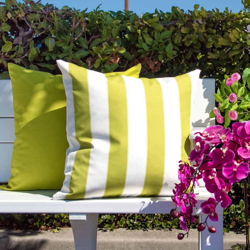 Josephine Striped Outdoor Reversible Throw Pillow, Lime, 18" x 18"