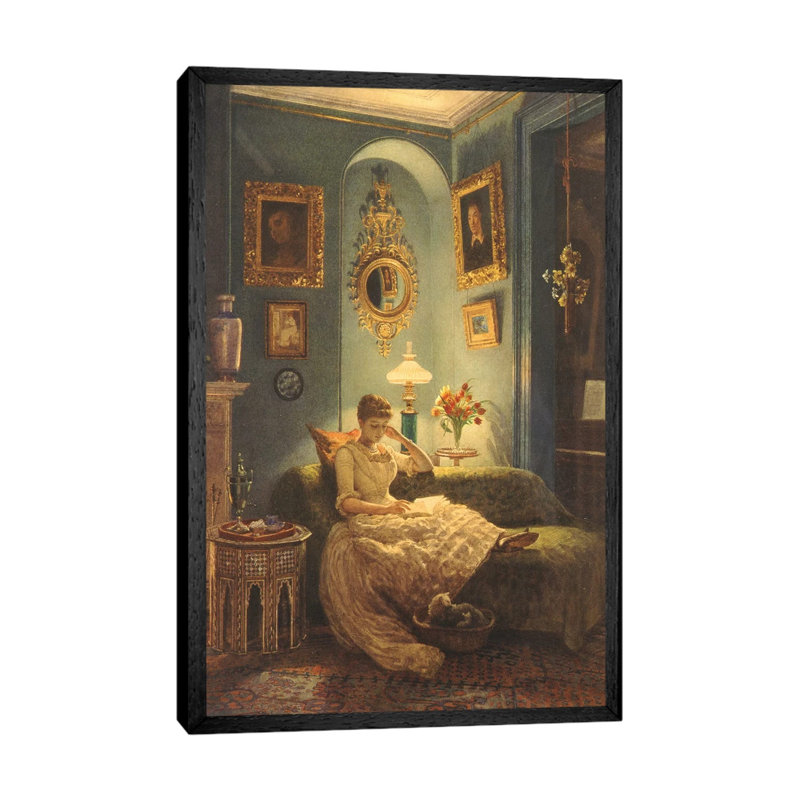 An Evening At Home, 1888 by Edward John Poynter - Painting on Canvas, Black Framed, 66.04cm H x 45.72cm W x 3.81cm D
