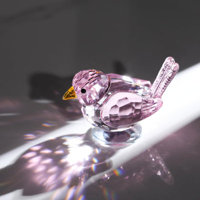 Faceted Crystal Bird Figurine Decorative Object with Clear Base