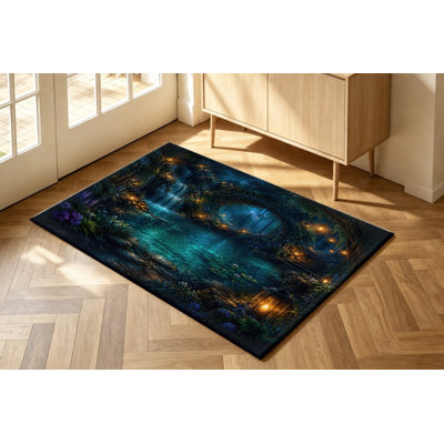 Tapis Night Forest Waterfall, motif de paysage étincelant, tapis antidérapant lavable à la machine, décoration intérieure artistique pour salon, chambre à coucher, salle de jeux, bureau, salle de loisirs, appartement