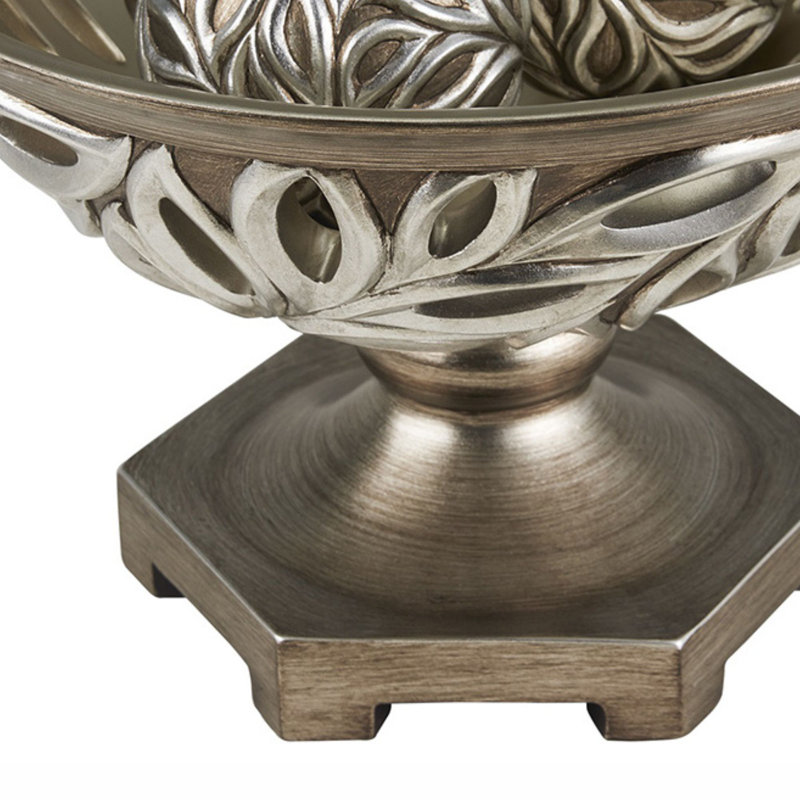 Élégant bol en polyrésine pour décoration intérieure avec motif de plumes de paon argenté