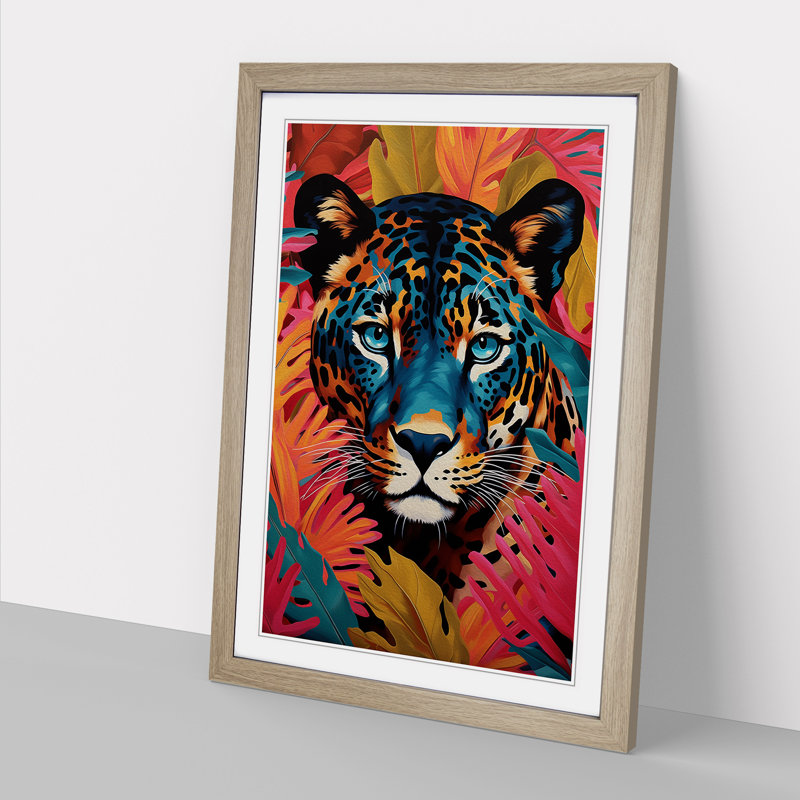 Leopard Colour Field No.2 - Single Picture Frame Print on Wood, 64cm H x 46cm W x 2cm D, Oak Framed