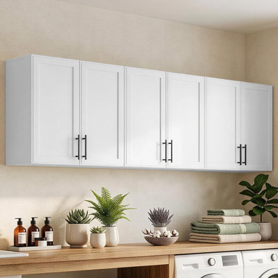 Armoire de salle de lavage de 71 po de largeur, armoire de cuisine supérieure murale, armoire de rangement murale avec tablette réglable et portes Shaker