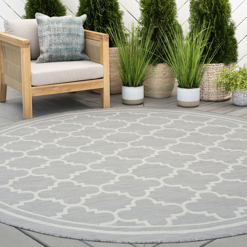 Tapis intérieur / extérieur gris Dewsbury, Rond 7 pi 10 po