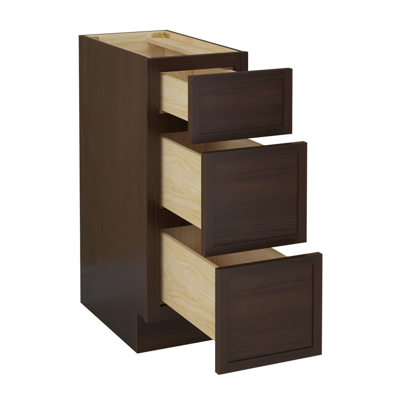 12" W Birch Plywood Freestanding Single Base 3 Drawers Storage Cabinet, Brown