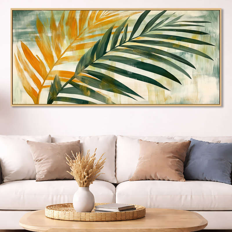 Valia I - Décoration murale encadrée à feuillage vert, H 28 po x l 60 po, Cadre naturel flottant