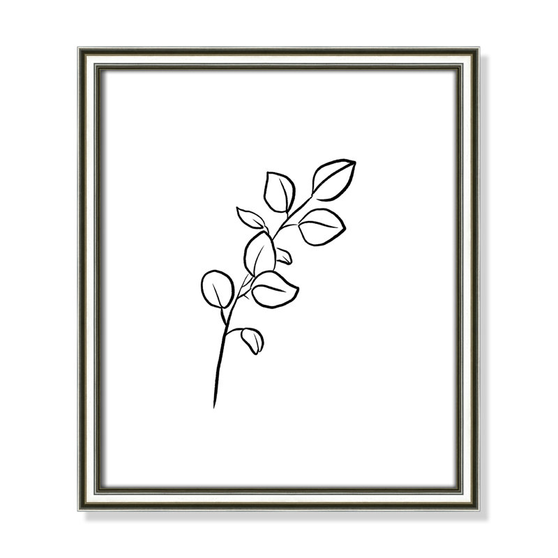 Fleurs simples 3 - reproduction de dessin, H 15 po x l 13 po x P 0,88 po, Papier avec cadre argenté