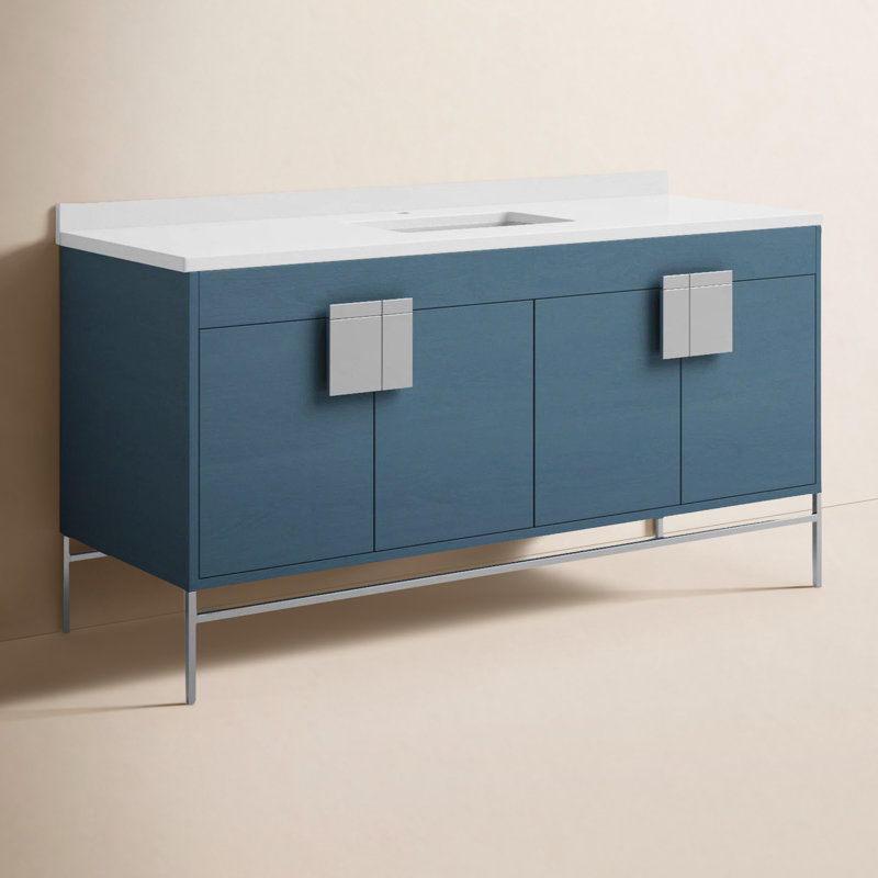 Ensemble de meuble-lavabo simple 60 po Maisie, Chrome poli, Bleu français