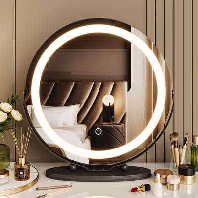 Vanity Mirror with Lights, Makeup Mirror with Lights, Smart Touch Control 3 Colors Dimmable Mirror, 360°Rotation Round Vanity Mirror, (Black)