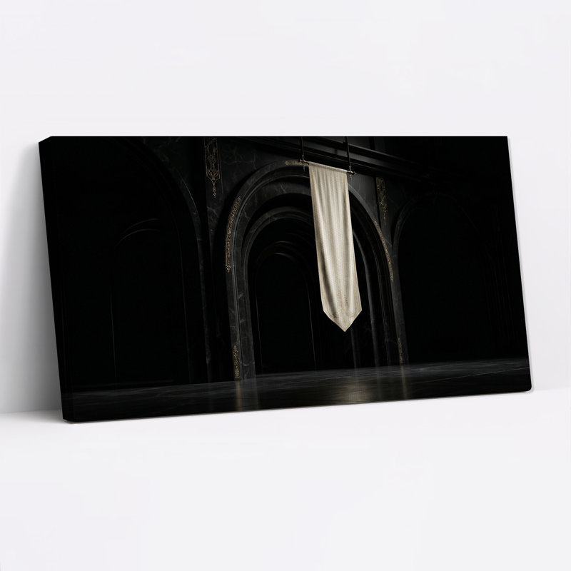 «White Banner», art mural sur toile en marbre noir, 40“W x 20”H