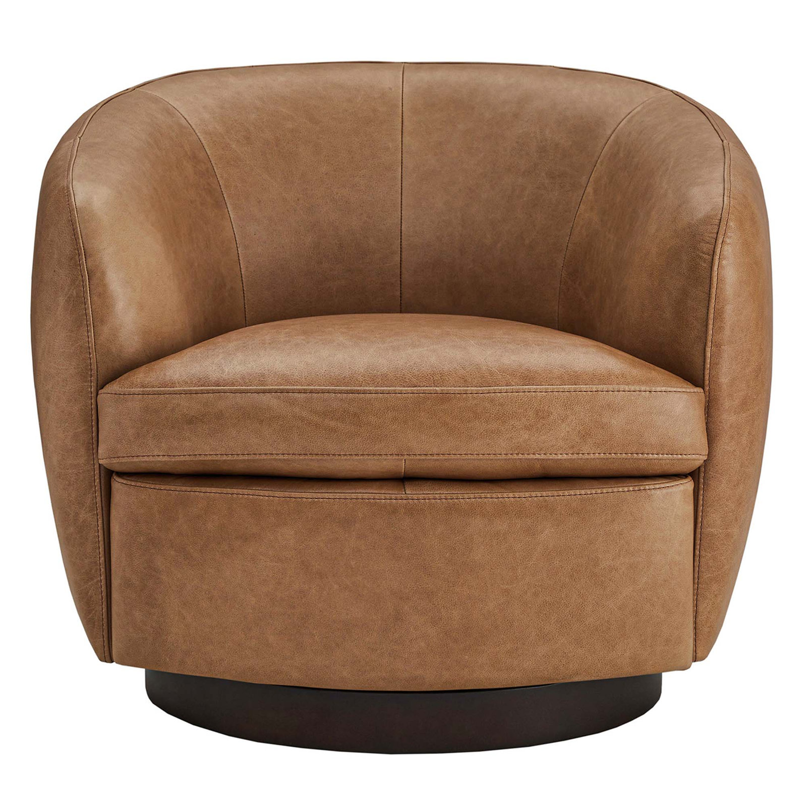 Marcy Genuine Leather Swivel Barrel Chair, Marseille Brown, Espresso