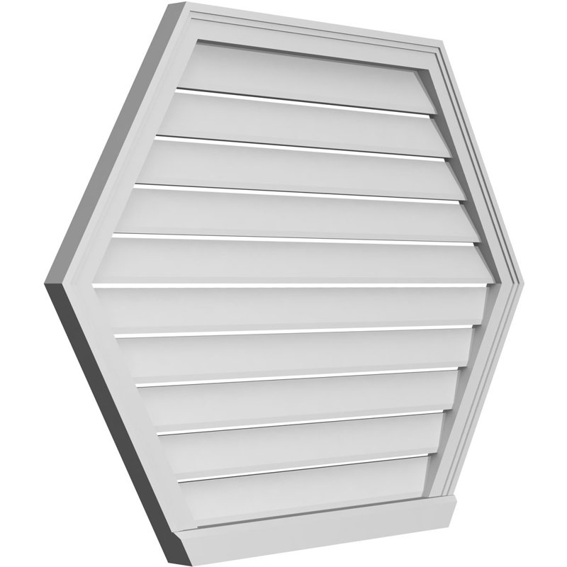 Horizontal Peaked Surface Mount Signature Urethane Functional Gable Vent, Primed Tan, 32" H x 42" W x 2" D