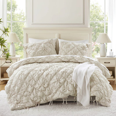 3 pièces d'édredon très grand de couleur douce - matelassage floral, broderie décontractée, chaleur légère, pour les jeunes de trois pièces jolies décorations, aspect feuilleté douillet, microfibre, confort toute l'année