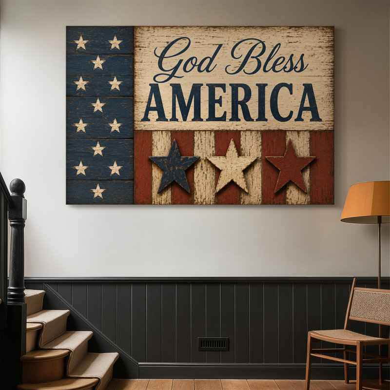 Bénédiction en bois pour l'Amérique - Toile tendue avec châssis - Prêt à accrocher, 40X60