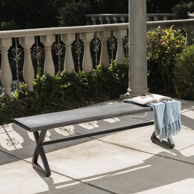 Banc d'extérieur moderne industriel gris / noir - aluminium et acier, rouille, facile d'entretien, l 61,2 po x P 15,10 po H 18,07 po, assemblage requis avec structure en acier d'aspect durable