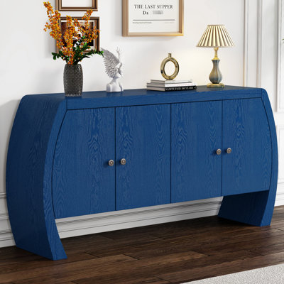 Élégante armoire de rangement avec placage de frêne bleu marine et pieds décoratifs arrondis