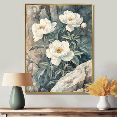 Monochrome Peonies By The Cliff Edge I - Peonies Canvas Art