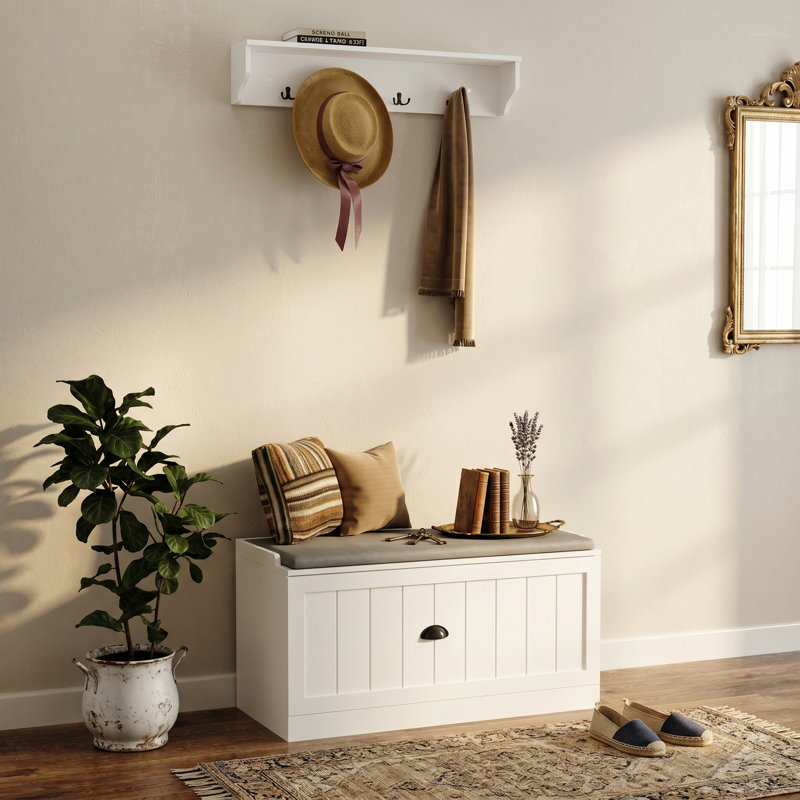 2-Piece Entryway Storage Bench with Hanging Rack – Wall-Mounted Coat Rack, Shoe Storage Organizer
