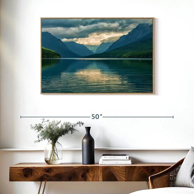 Scène du lac Glacier, Cadre flottant en bois naturel, 37 po x 25 po