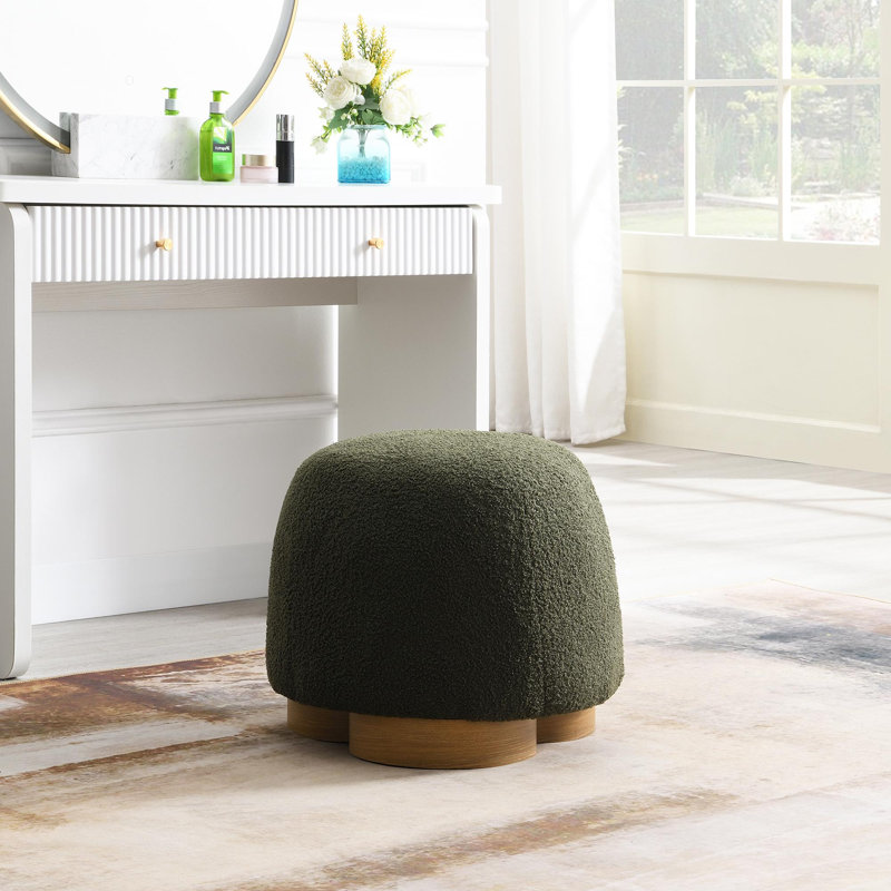 Modern Upholstered Ottoman, Olive Green