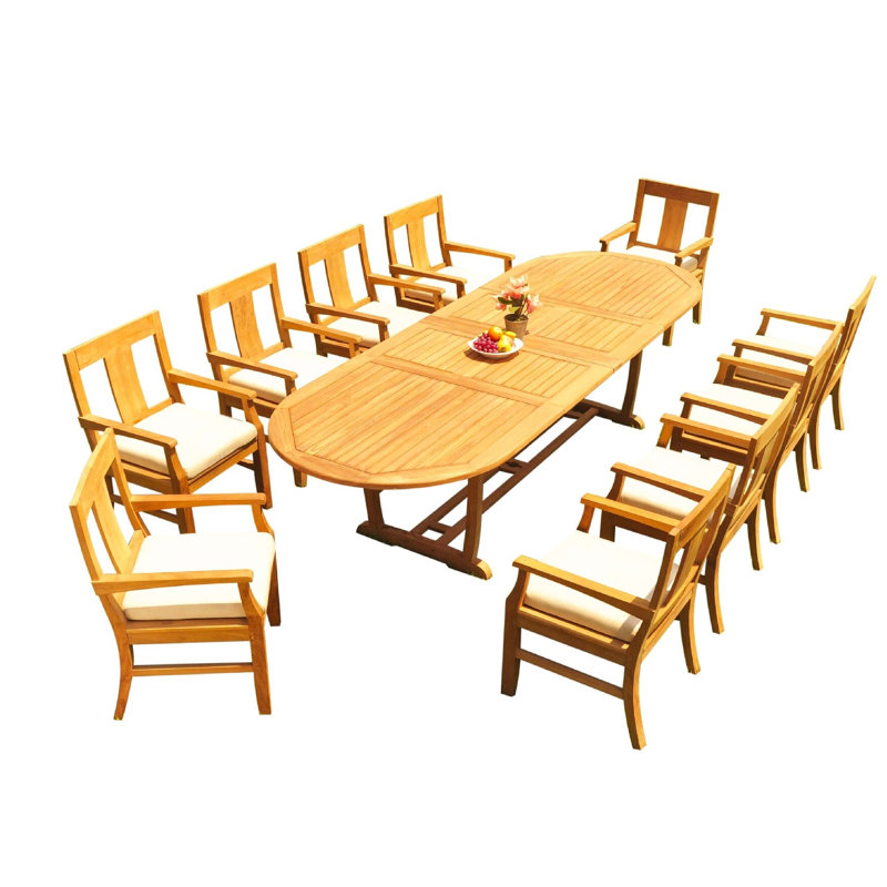Ensemble de salle à manger ovale en teck pour 10 personnes Kevon, H 30,5 po x L 82 po x l 40 po, Ensemble de 10